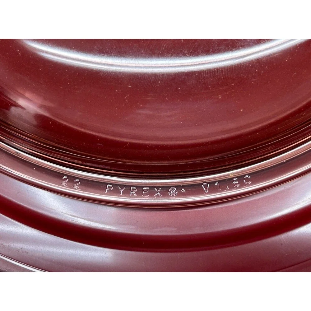 Vtg 1991 Pyrex Vision Cranberry Coning Cookware 1-Qt/L Round Casserole With Lids
